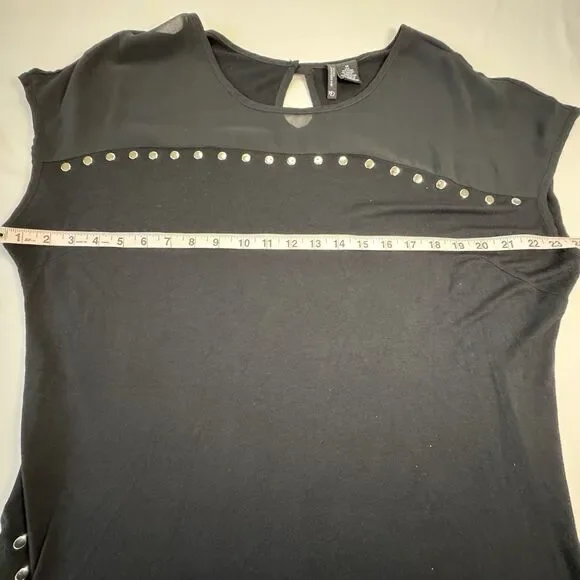 New Directions Black Studded Top Women 1X Short Sleeve Blouse Casual Chic - Picture 7 of 8